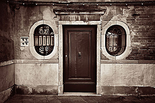 旧式,门,窗户,老,建筑,威尼斯,意大利