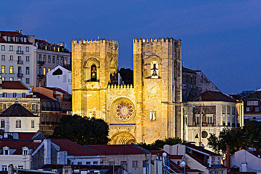上半身,里斯本,大教堂,光亮,夜晚,屋顶,建筑,阿尔法马区,地区,葡萄牙