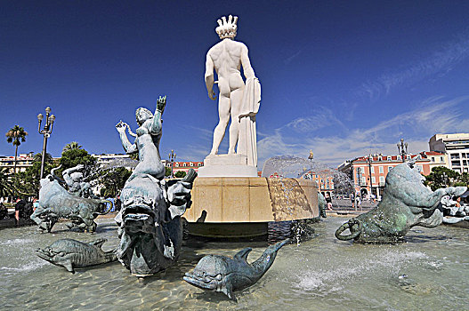 著名,喷泉,太阳,地点,尼斯,法国