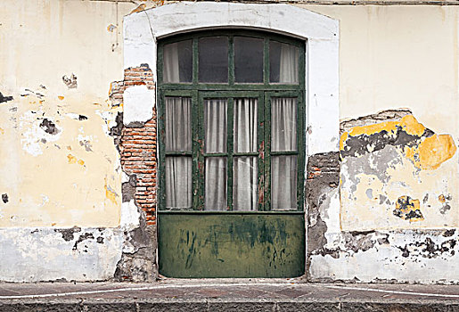 深绿,木门,老建筑,伊斯基亚,意大利