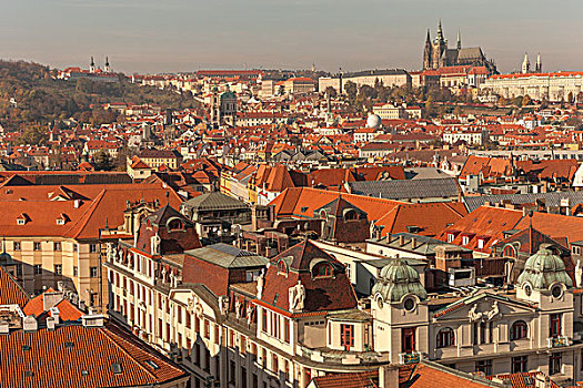 鸟瞰,老城广场,圣母大教堂,布拉格,捷克共和国