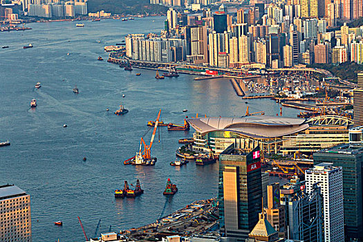 香港,维多利亚港,现代建筑群,俯视