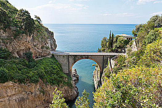 峡湾,桥,俯视,阿马尔菲海岸,萨勒诺,坎帕尼亚区,意大利,欧洲
