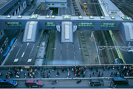 行人,汽车,列车,城市,基础设施,东京,日本