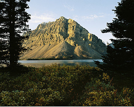 山峦,树,湖,纪念公园,班芙,艾伯塔省,加拿大