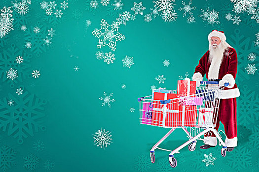 圣诞老人,推,购物车,礼物