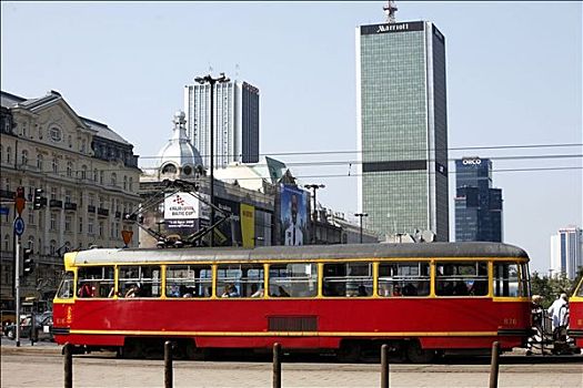红色电车,市区,华沙,波兰