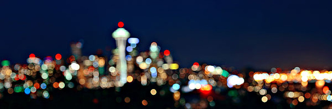 西雅图,城市天际线,夜晚