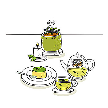 蛋糕,茶,植物,背景