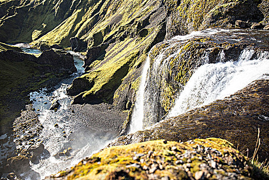 瀑布,茂密,绿色,风景,冰岛