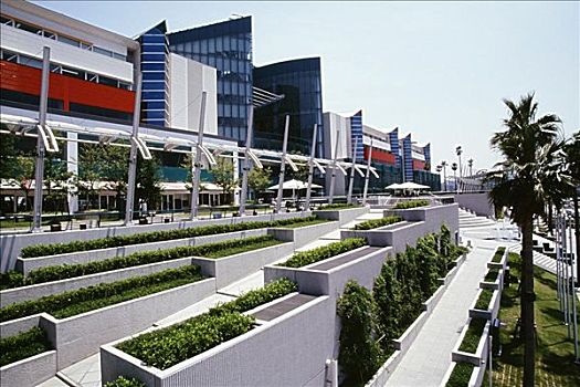 树,正面,建筑,贸易中心,大阪,日本