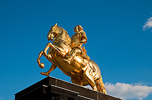 金色,骑乘,骑马雕像,新城,德累斯顿,萨克森,德国,欧洲