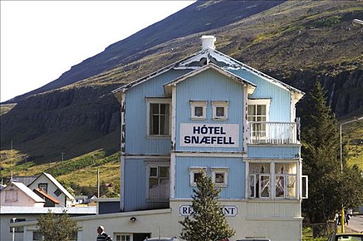 老,木质,酒店,港口,冰岛