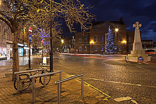 英格兰,萨默塞特,大,圣诞树,装饰,正面,市场,房子,城镇中心
