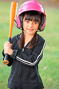 女孩,戴着,头盔,拿着,棒球棒,俄勒冈,美国