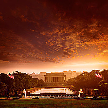 亚伯拉罕-林肯,纪念,建筑,日落,华盛顿特区,美国