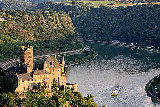 风景,城堡,石头,莱茵河峡谷,莱茵兰普法尔茨州,德国,欧洲