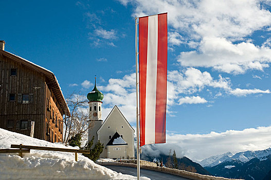 教区,朝圣教堂,巴洛克式教堂,奥地利,旗帜,蒙塔丰,欧洲