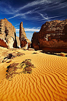 怪诞,砂岩,悬崖,撒哈拉沙漠,阿尔及利亚