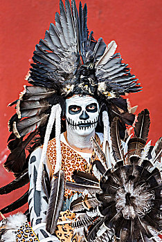头像,地方特色,部族,舞者,服饰,圣麦克,天使长,节日,游行,圣米格尔,墨西哥