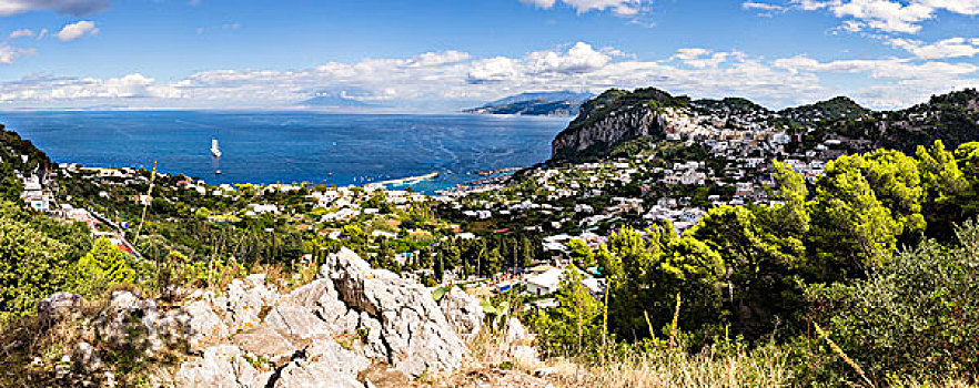 俯视图,山顶,岩石,地形,卡普里岛,远眺,海湾地区,那不勒斯,索伦托,半岛,意大利