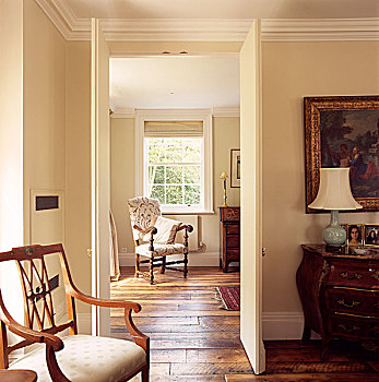 敞门,传统,客厅,室内,英国