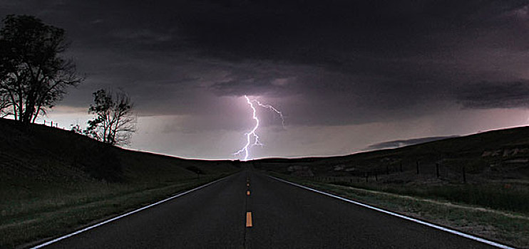 一个,闪电,陆地,结束,乡村道路,莱克星顿,内布拉斯加州,美国