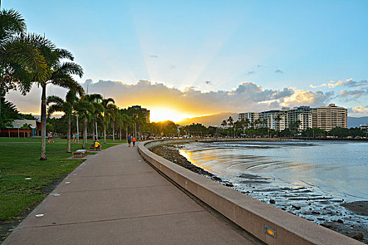 水岸,日落,昆士兰,澳大利亚
