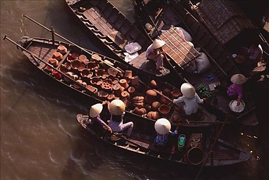 越南,芹苴,河,陶器,销售,船,水上市场