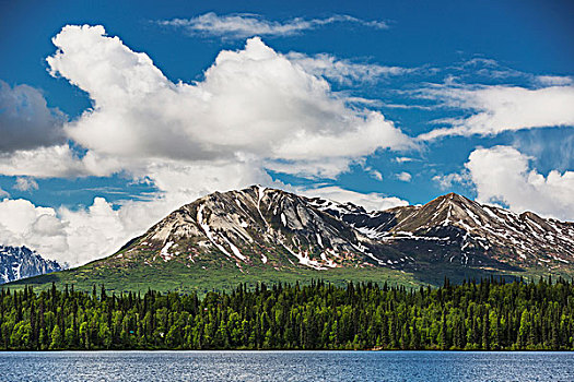 山麓,阿拉斯加山脉,湖,德纳里峰,州立公园,阿拉斯加,美国