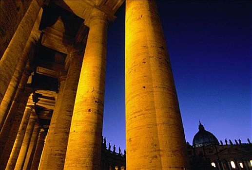 柱子,黄昏,圣彼得广场,梵蒂冈城,罗马,意大利