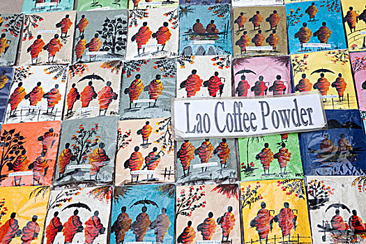 老挝,琅勃拉邦,种族,工艺,夜市,展示,绿茶,咖啡粉