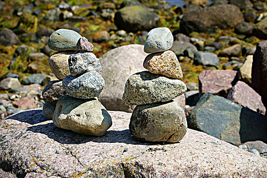 三个,堆积,鹅卵石,石头