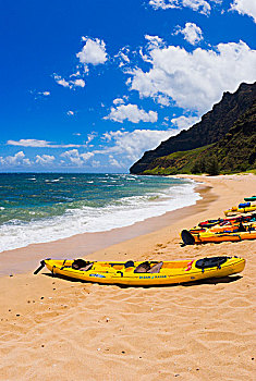 海洋,皮划艇,海滩,纳帕利海岸,岛屿,考艾岛,夏威夷,美国