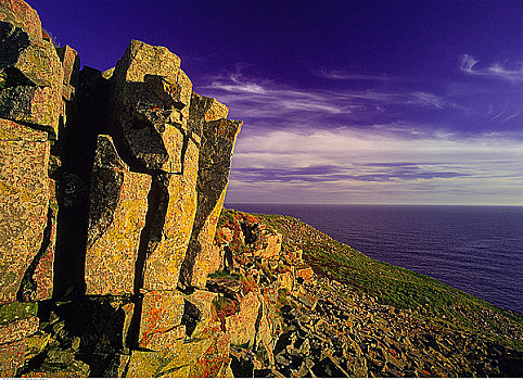 日落,上方,岩石构造,纽芬兰,拉布拉多犬,加拿大