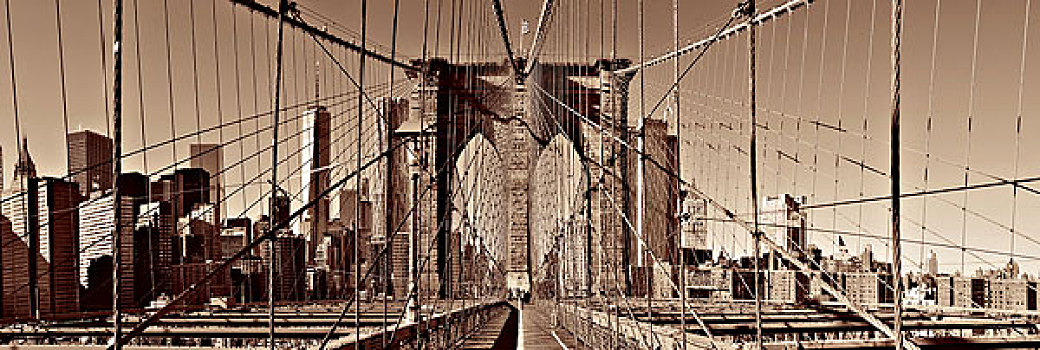 布鲁克林大桥,曼哈顿,天际线,全景