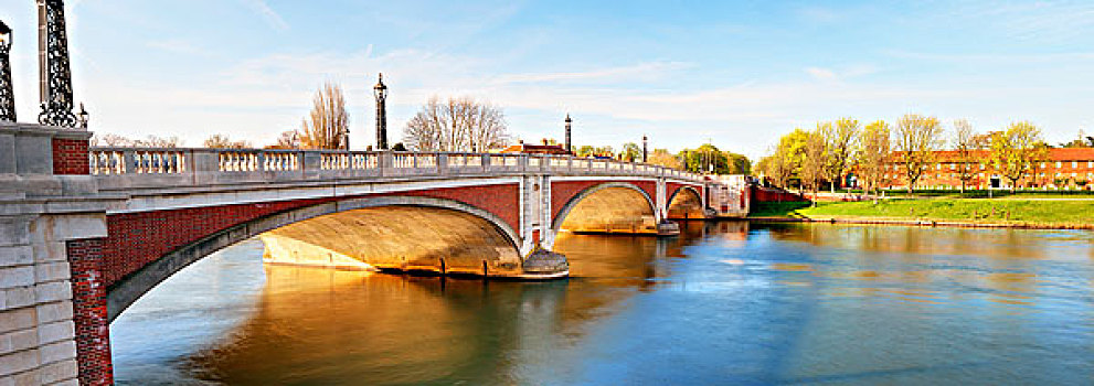 桥,靠近,汉普顿宫,宫殿,上方,泰晤士河,伦敦,英格兰,英国