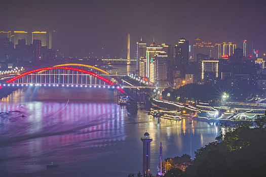 四川宜宾三江汇流城市夜景