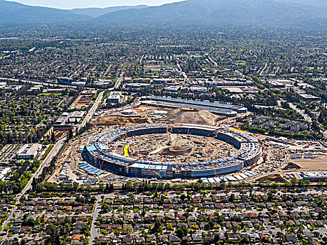 巨大,工地,写字楼,苹果,校园,建筑师,诺曼福斯特,硅谷,加利福尼亚,美国,北美