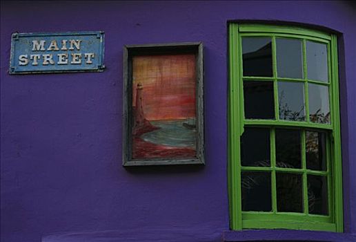 彩色,路标,绿色,窗户,描绘,金塞尔,科克市,爱尔兰