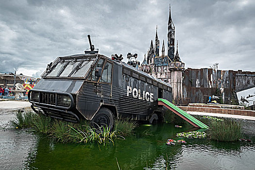 警察,骚乱,水中,大炮,溪流,公园
