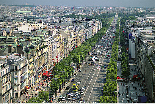 俯视,城市,香榭丽舍大街,巴黎,法国