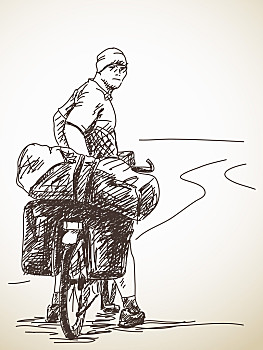 素描,远距离,骑车,背面视角,手,插画