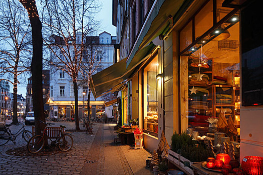 购物街,街道,橱窗,圣诞节,亮光,黄昏,不莱梅,德国,欧洲