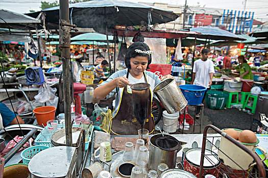 亚洲,泰国,曼谷,早晨,市场,咖啡