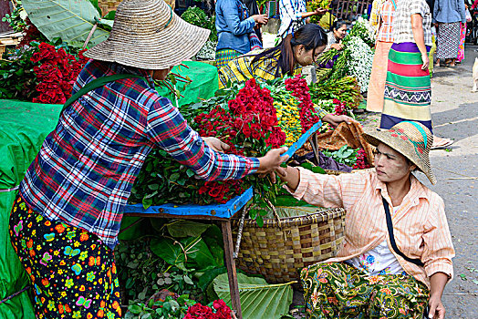 曼德勒,花市,摊贩,区域,缅甸