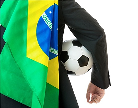商务人士,拿着,足球,巴西,旗帜