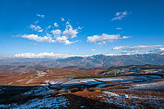 云南东川雪后,锦绣园,红土地