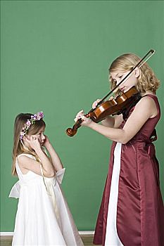 女孩,演奏,小提琴,姐妹