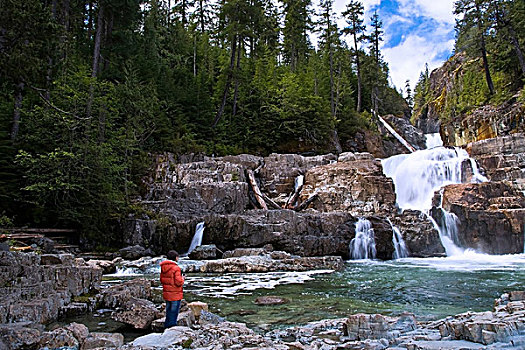 米拉,瀑布,地区性,地区,温哥华岛,不列颠哥伦比亚省,加拿大
